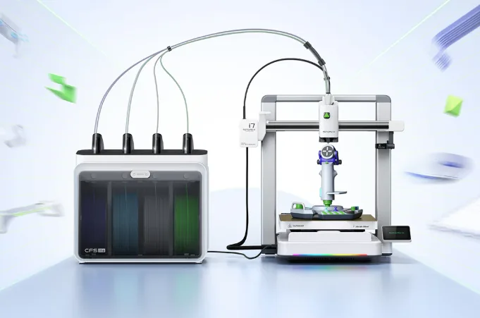 Creality SPARKX i7 printer beside its four-slot CFS Lite system.