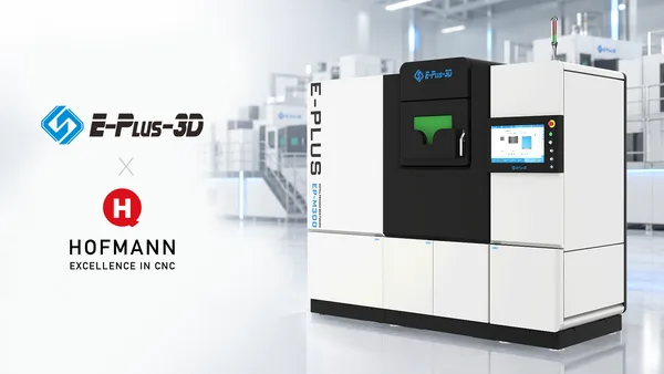 Eplus3D and Hofmann partnership artwork featuring an EP-M300 metal printer.