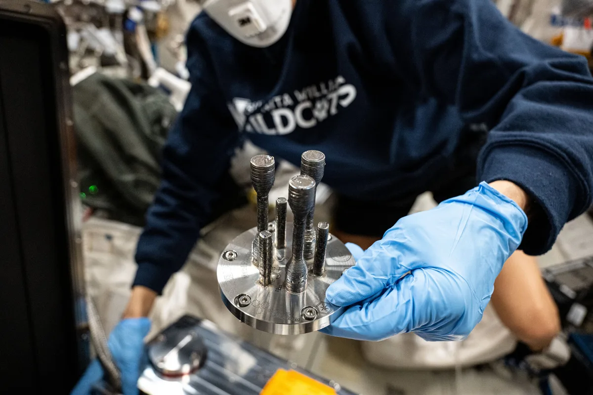 The first completed metal test part printed aboard the space station.