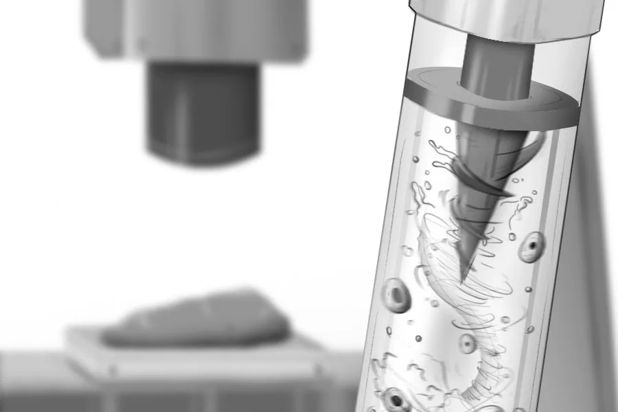 Illustration of the magnetic mixing mechanism inside a bioprinting syringe.